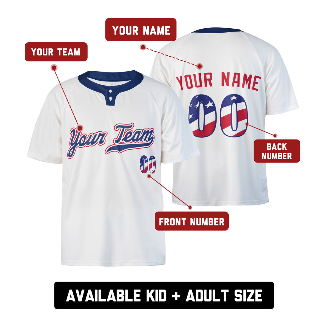 Custom Texas Two-Button Baseball Jersey - USA 250th Fourth of July Stadium Style, Personalized Name & Number-1
