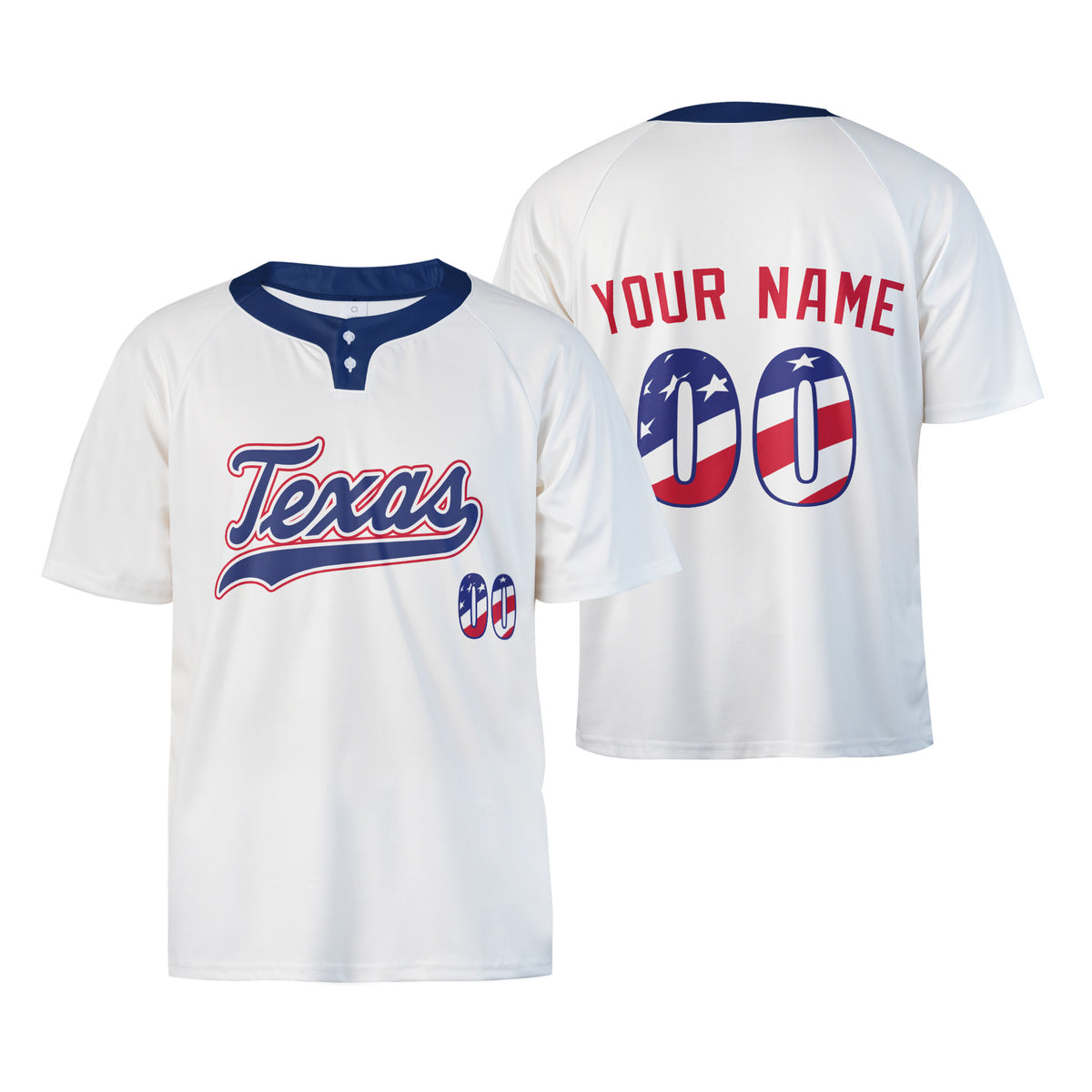 Custom Texas Two-Button Baseball Jersey - USA 250th Fourth of July Stadium Style, Personalized Name & Number-3
