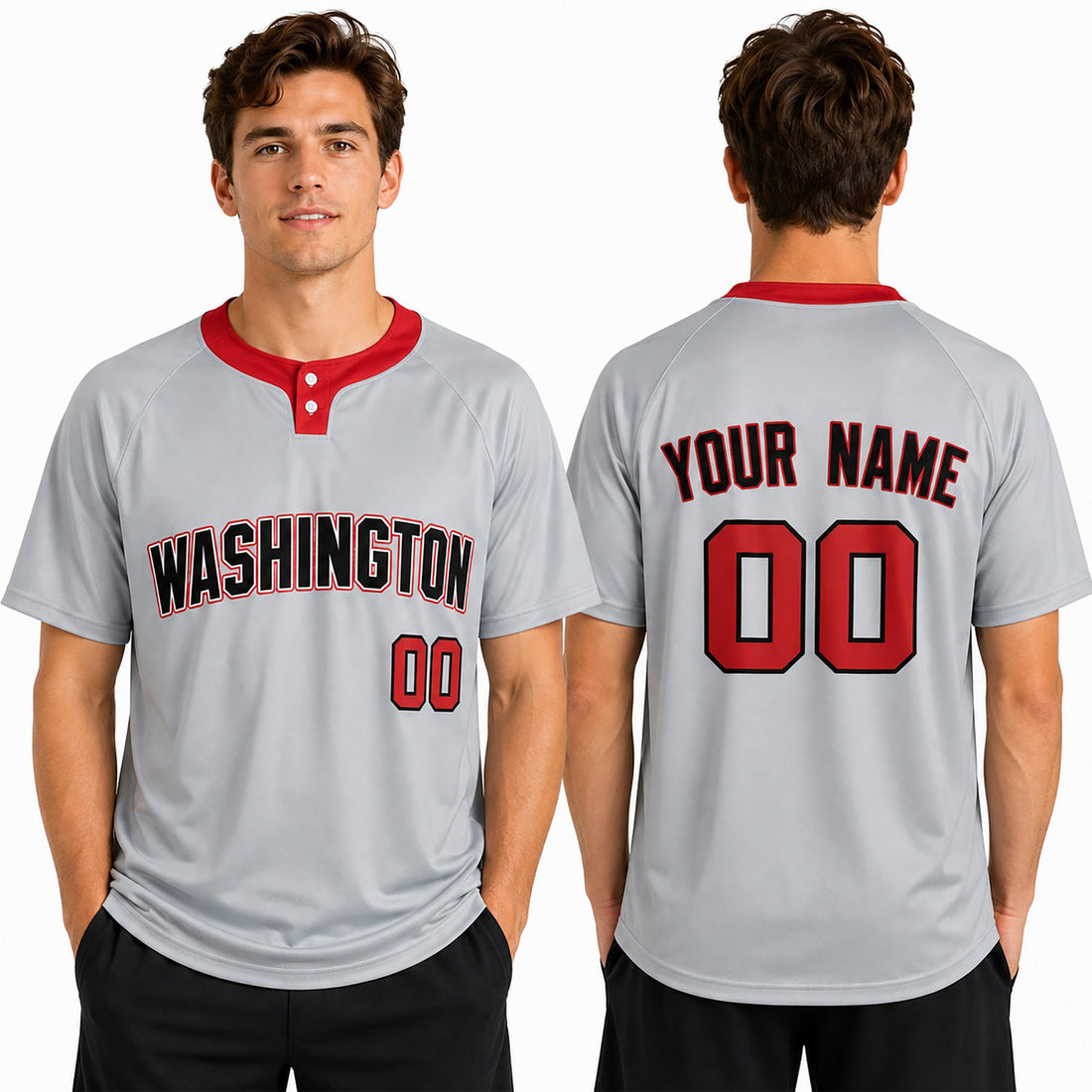 Custom Washington Two-Button Baseball Jersey - Road Style, Personalized Name & Number-1