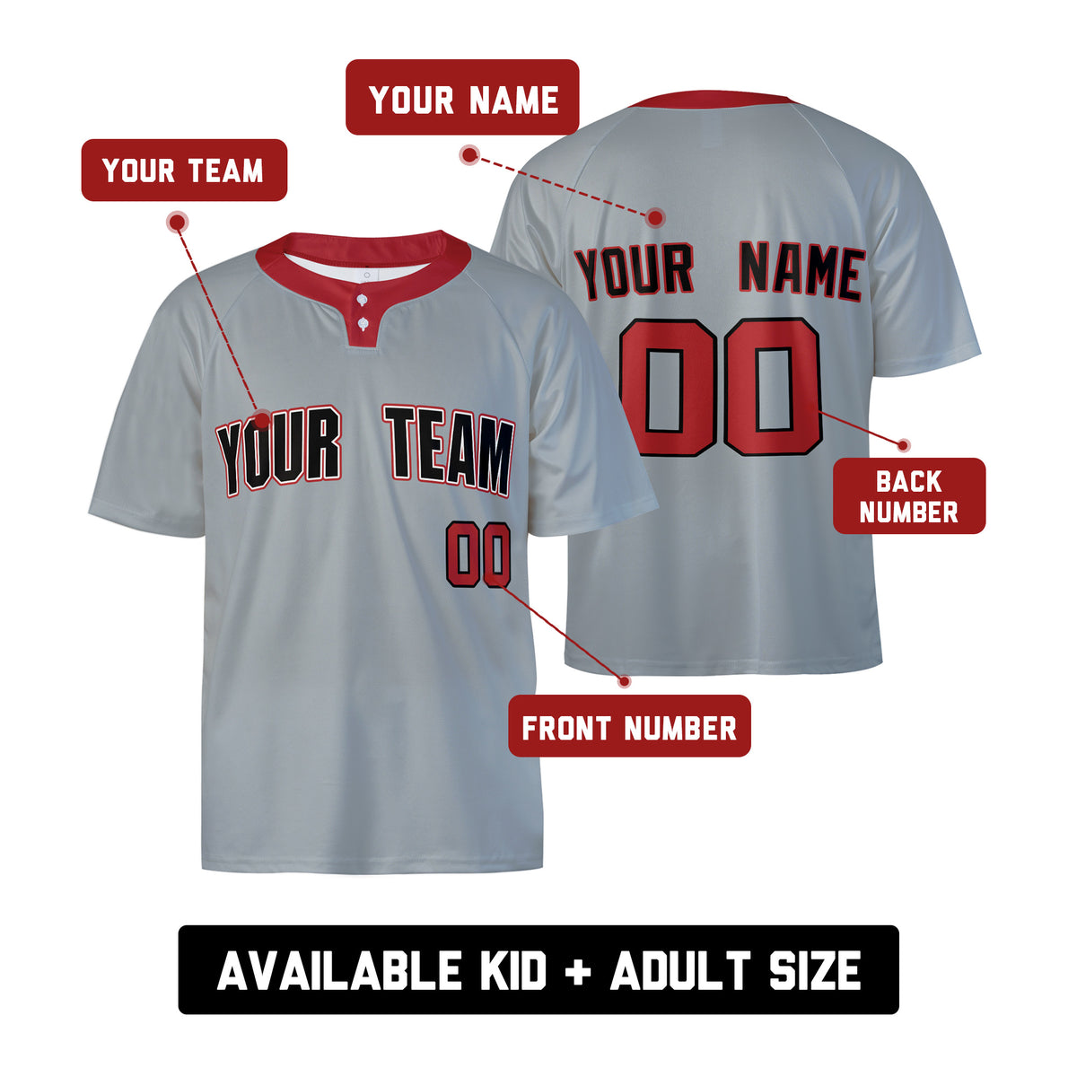 Custom Washington Two-Button Baseball Jersey - Road Style, Personalized Name & Number-2