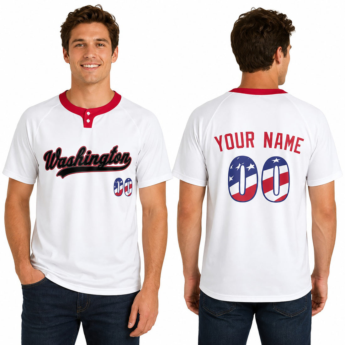 Custom Washington Two-Button Baseball Jersey - USA 250th Fourth of July Stadium Style, Personalized Name & Number-1