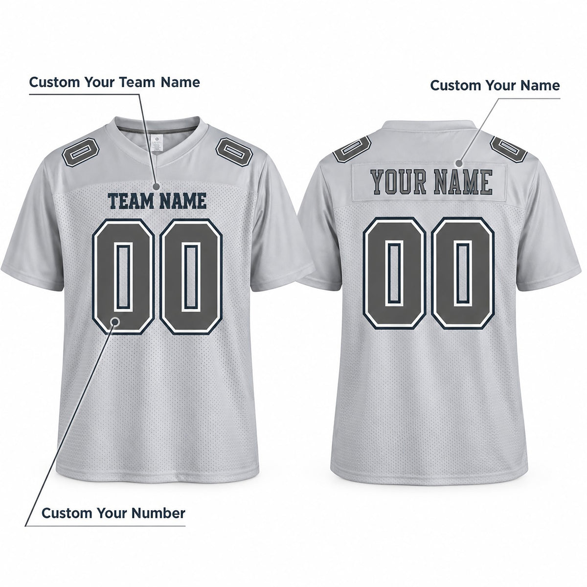 Dallas Custom Football Jersey, Gray Personalized Team Jersey, Custom Name Number Logo, Football Uniform-4