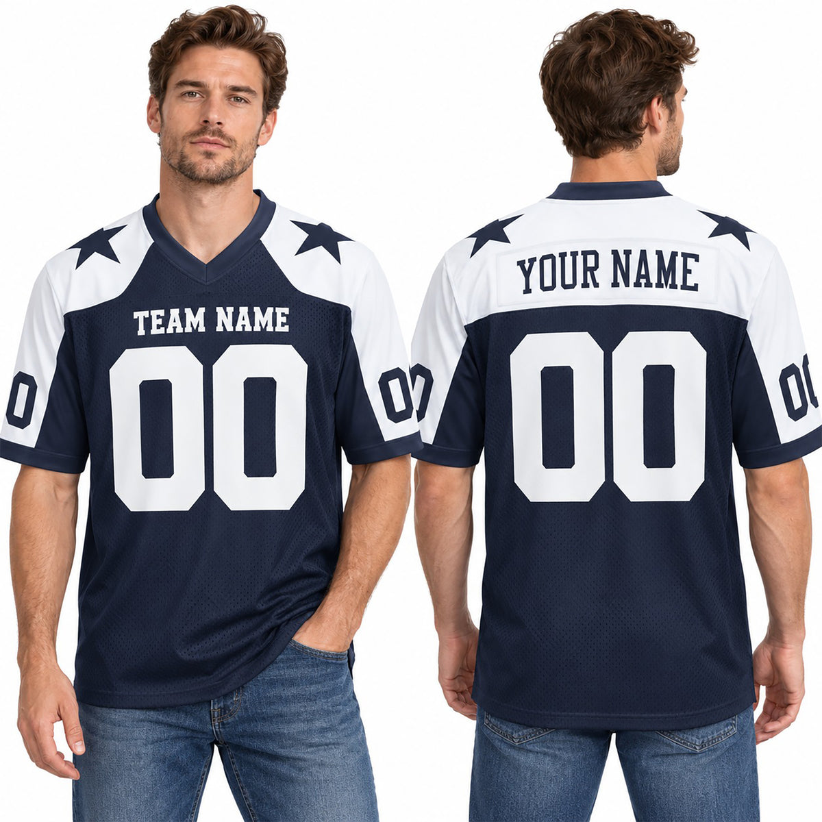 Dallas Custom Football Jersey, Navy White Personalized Name Number Team Logo, Custom Football Uniform-3