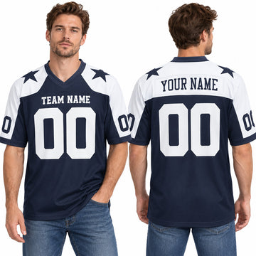 Dallas Custom Football Jersey, Navy White Personalized Name Number Team Logo, Custom Football Uniform-3