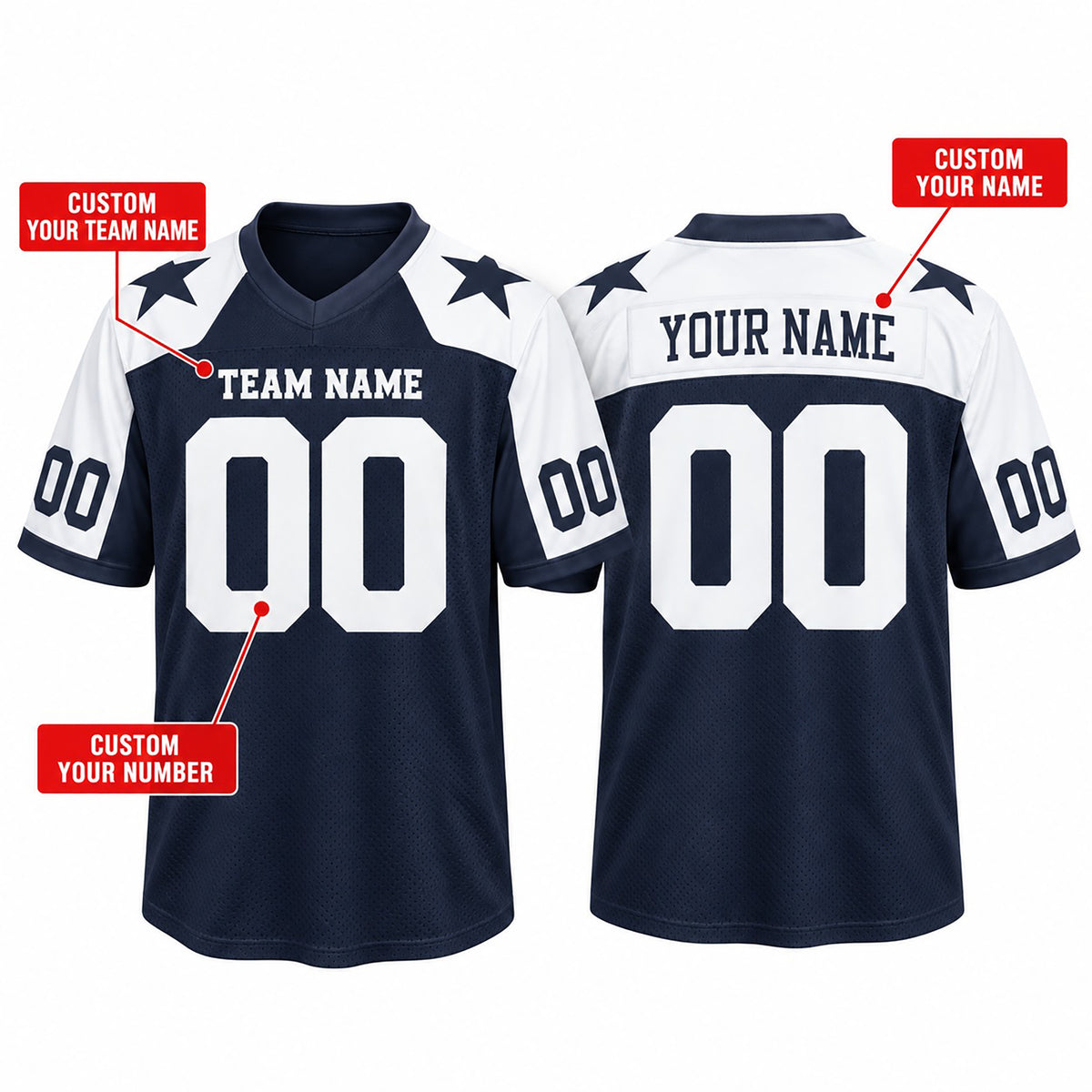 Dallas Custom Football Jersey, Navy White Personalized Name Number Team Logo, Custom Football Uniform-4