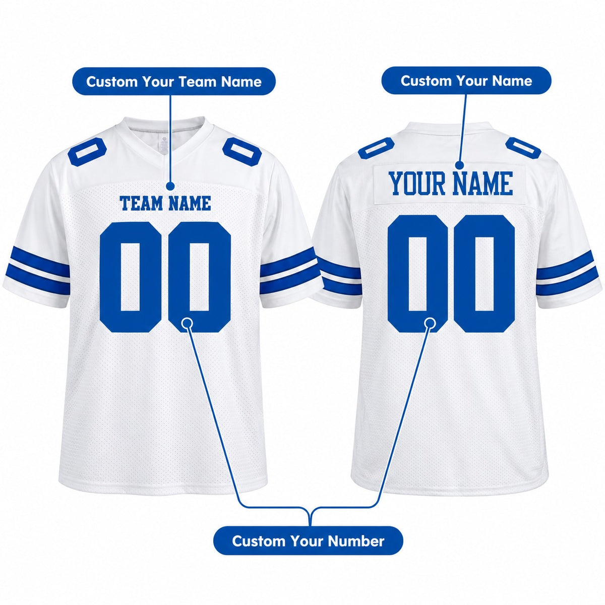 Dallas Custom Football Jersey, White Personalized Team Jersey, Custom Name Number Logo, Football Uniform-4