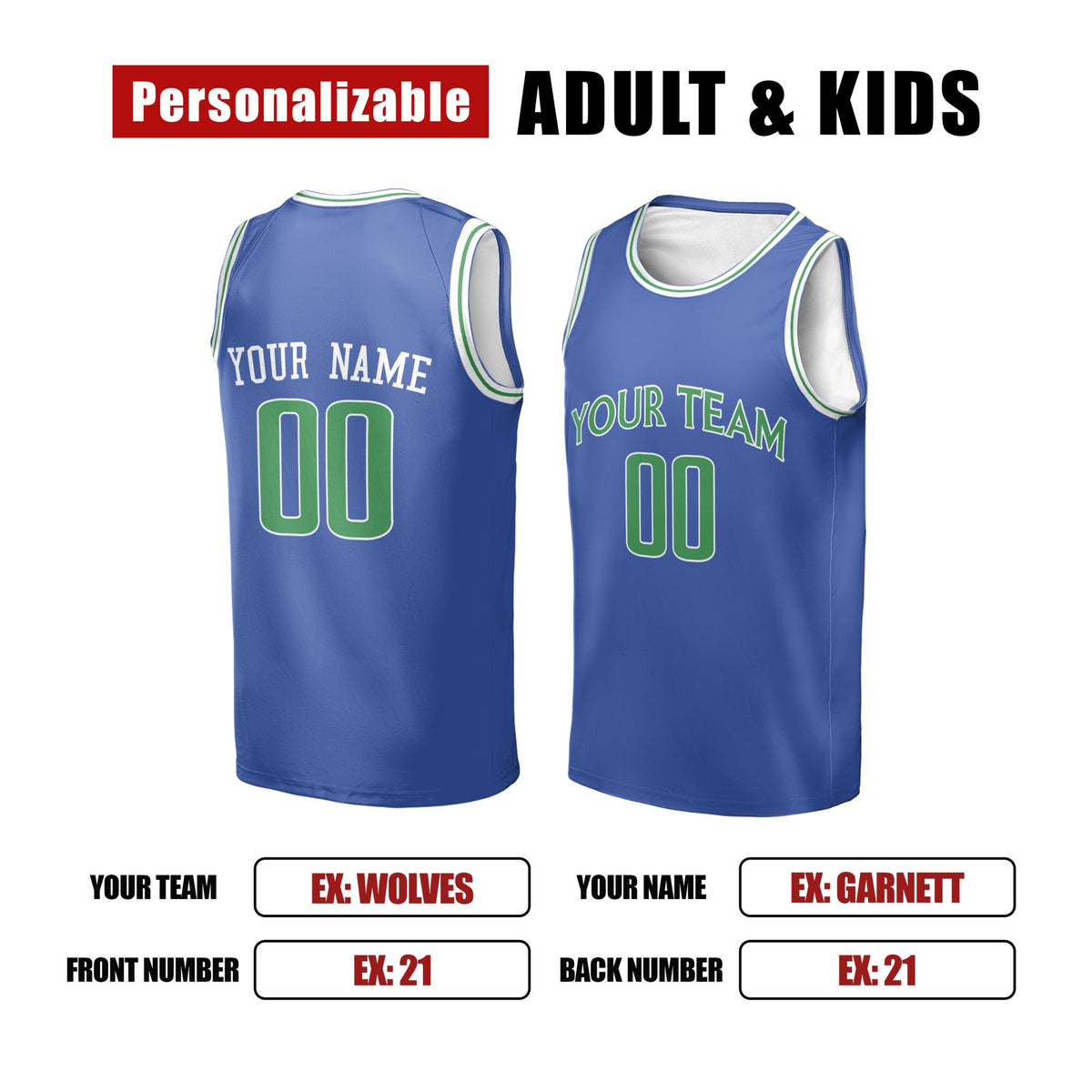 Personalized 1995/96 Minnesota Timberwolves Basketball Jersey - Blue Hardwood Classics Swingman Style, Custom Name & Number-2