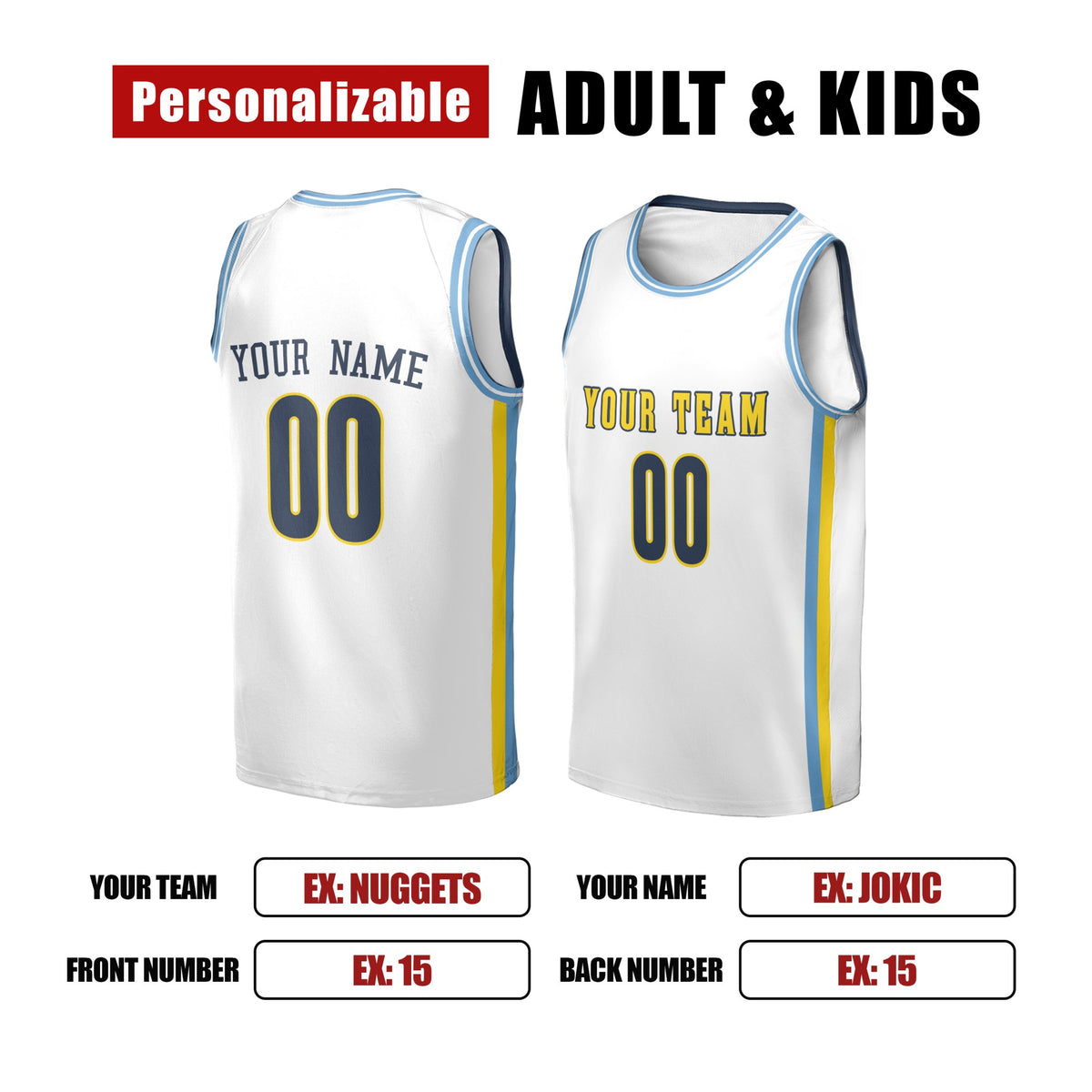 Personalized 2016/17 Denver Nuggets Basketball Jersey - White Throwback Swingman Style, Custom Name & Number-2