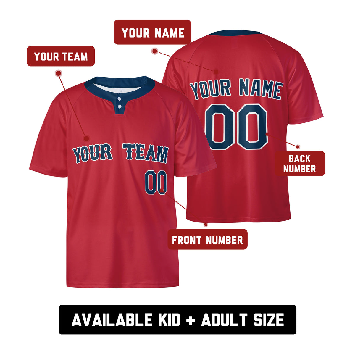 Personalized 2025 Boston Red Sox Two-Button Baseball Jersey - Alternate Style, Custom Name & Number-2