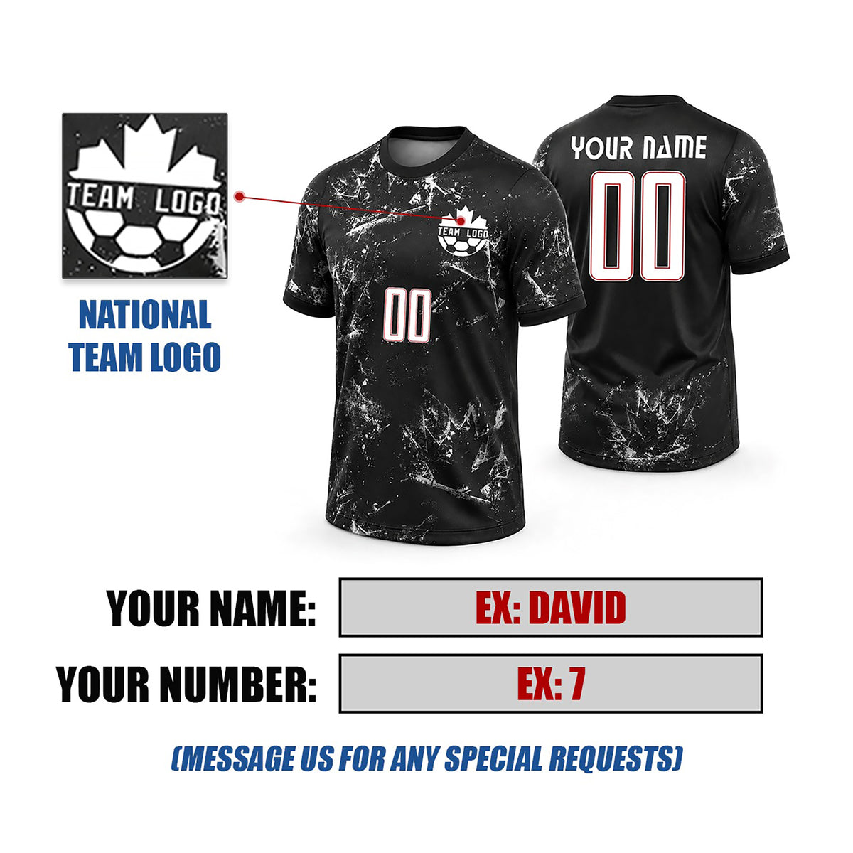 Personalized 2026 Canada Home Grunge Black Soccer Jersey – Custom Name & Number-2