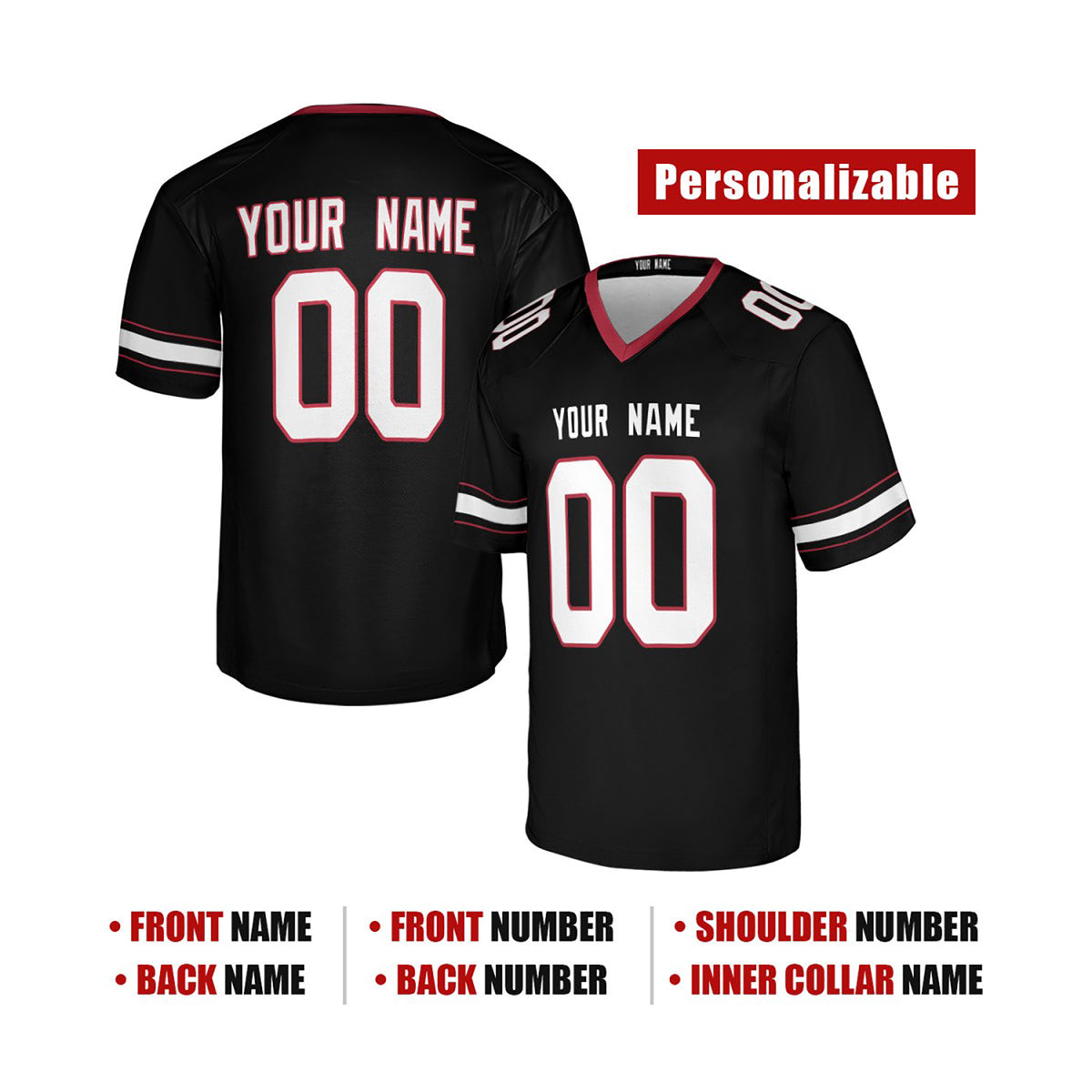 Personalized Arizona Cardinals Football Jersey - Black Game Fan Style, Custom Name & Number-2
