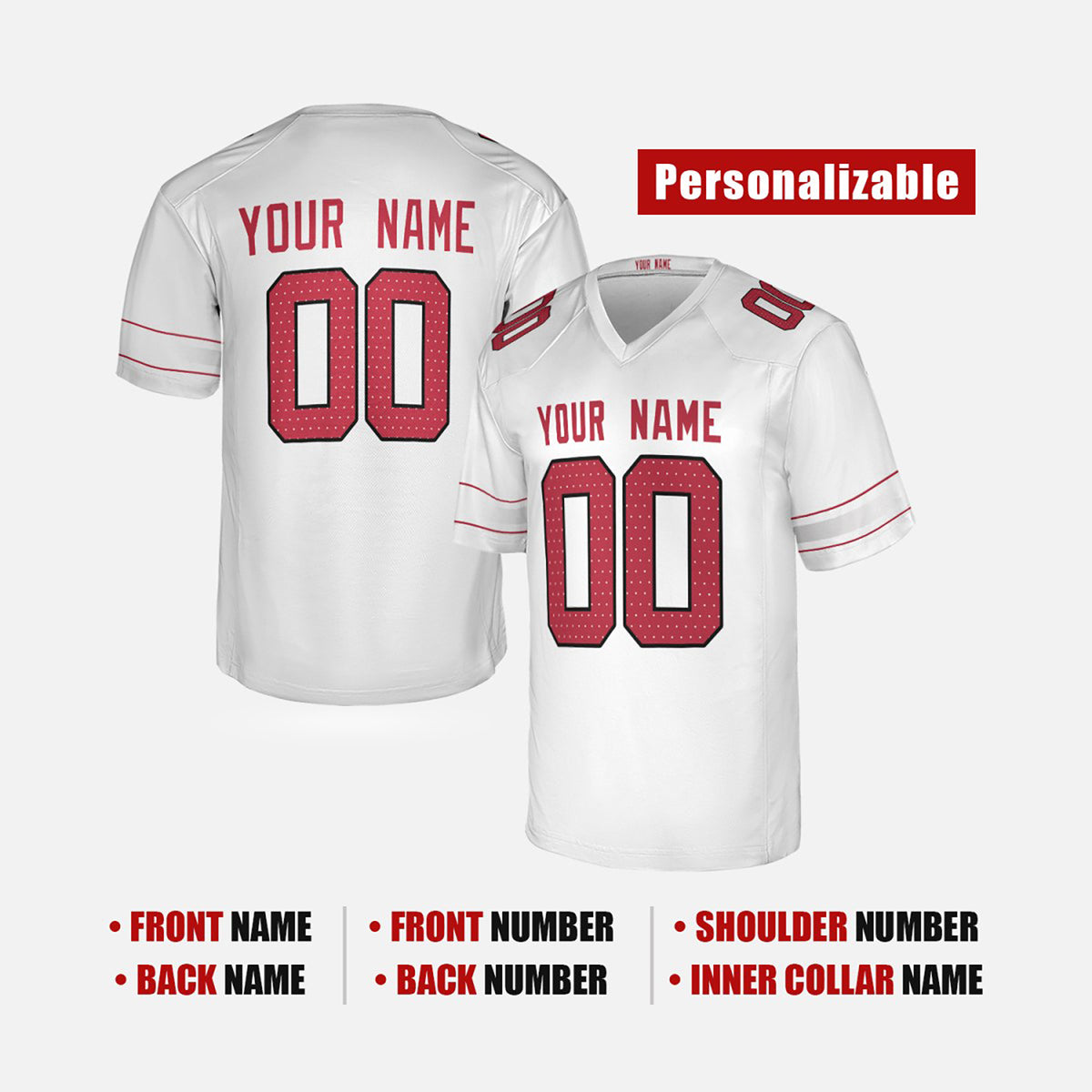 Personalized Arizona Cardinals Football Jersey - White Fan Style, Custom Name & Number-2