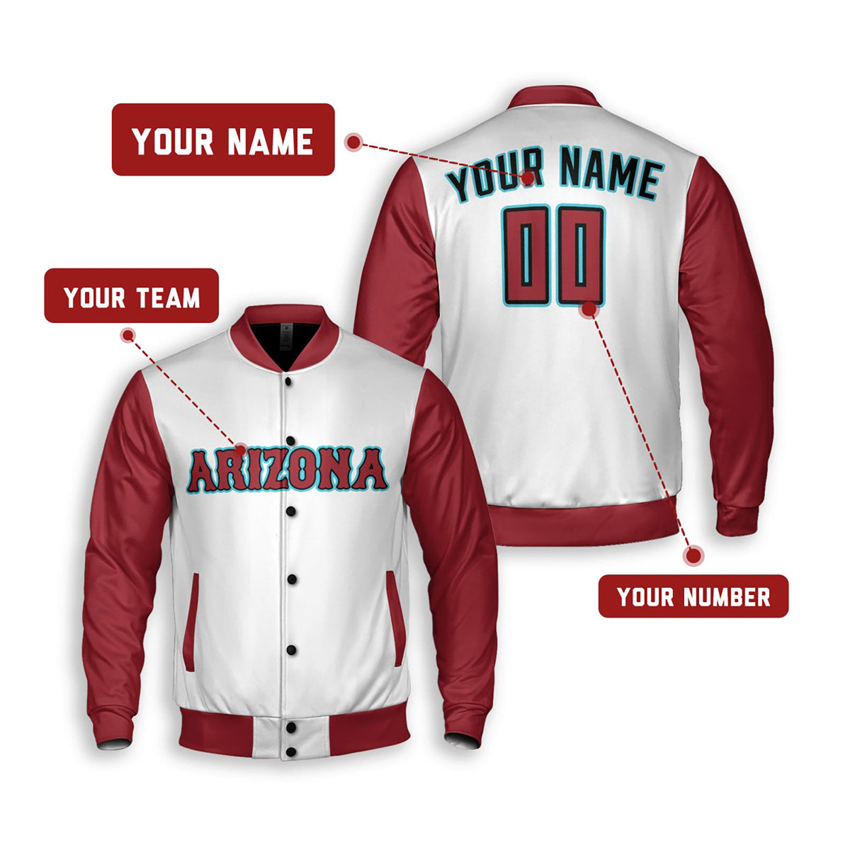 Personalized Arizona Diamondbacks Varsity Jacket – White Home Style, Custom Name & Number-2