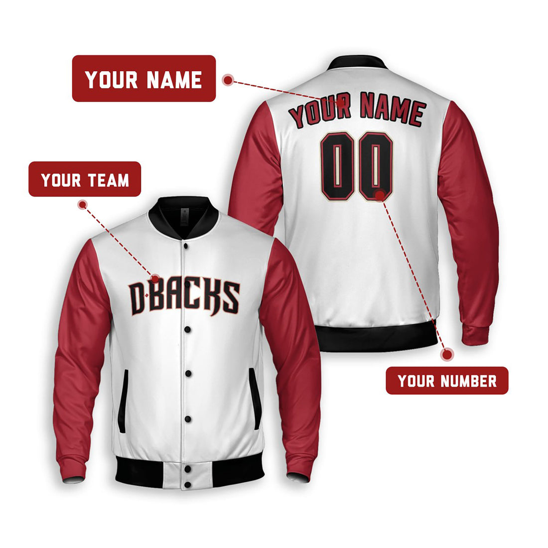 Personalized Arizona Diamondbacks Varsity Jacket – White Red Home Style, Custom Name & Number-1