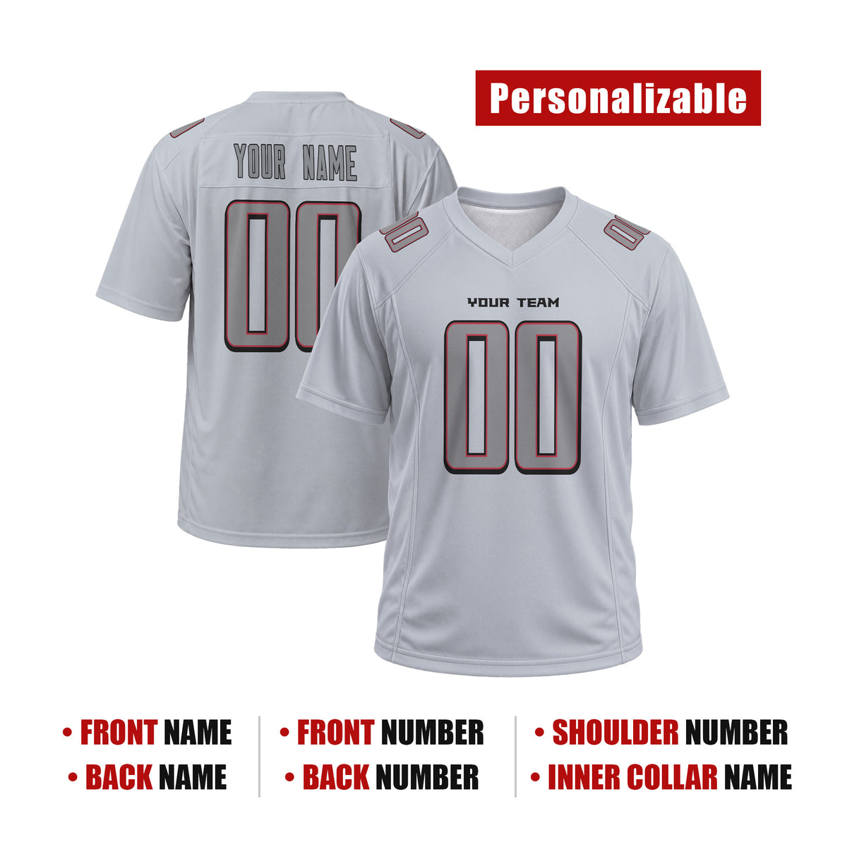 Personalized Atlanta Falcons Football Jersey – Gray Atmosphere Game Day Style, Custom Name & Number-2