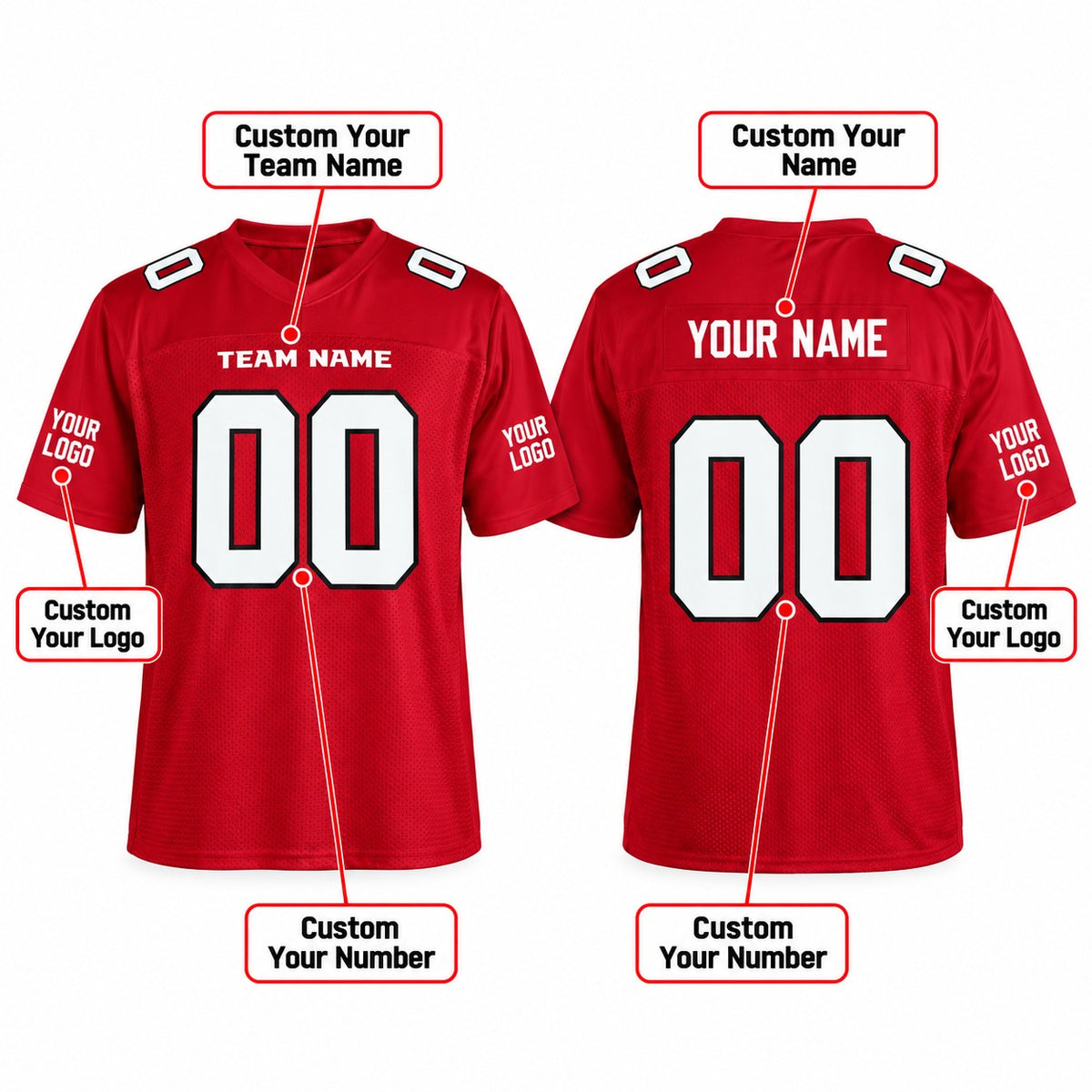Personalized Atlanta Falcons Football Jersey – Red Game Style, Custom Name Patch, Team Name, Number & Logo-2
