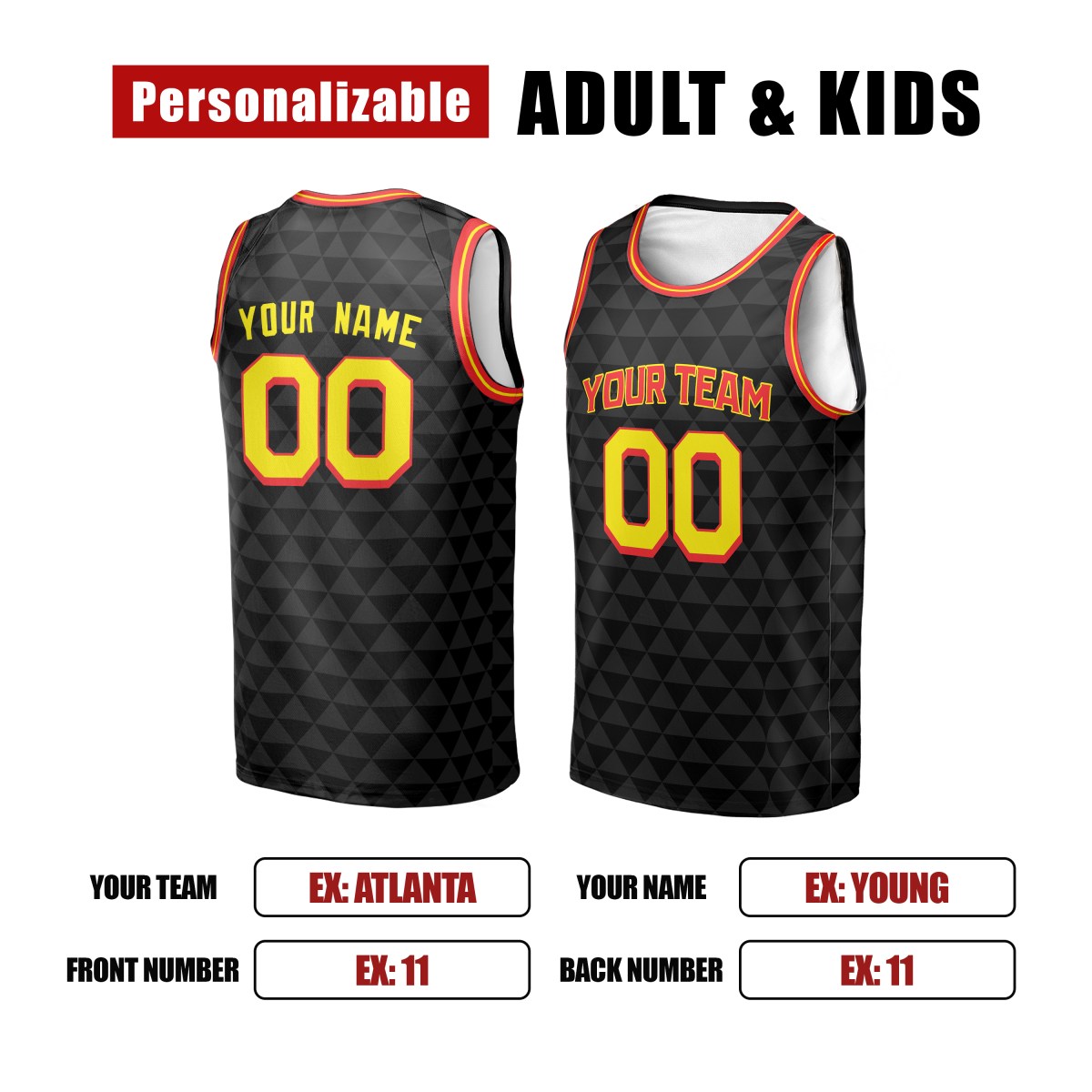Personalized Atlanta Hawks Basketball Jersey - Black Icon Style, Custom Name & Number-2