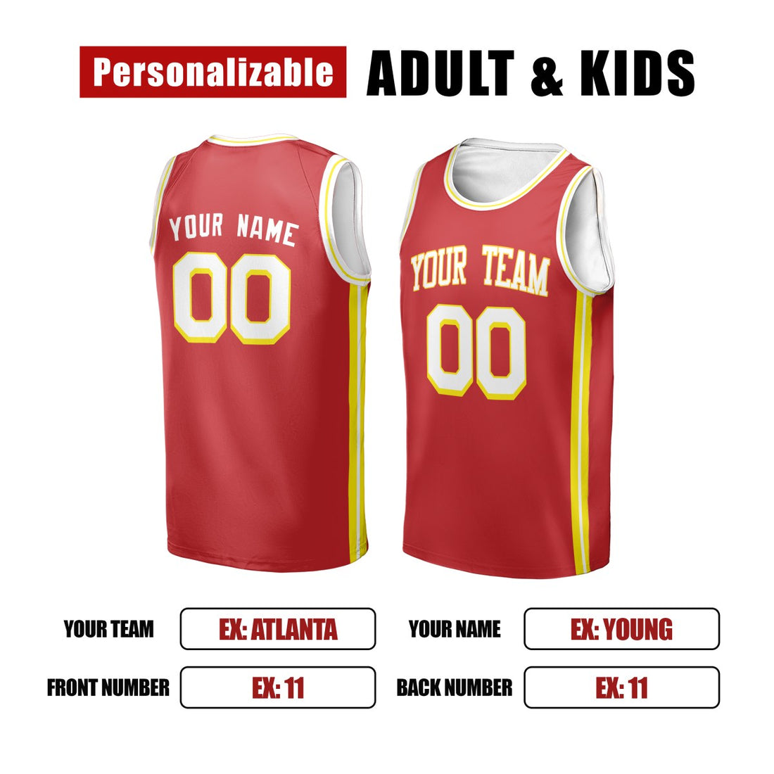 Personalized Atlanta Hawks Basketball Jersey - Red Fan-Inspired Style, Custom Name & Number-1