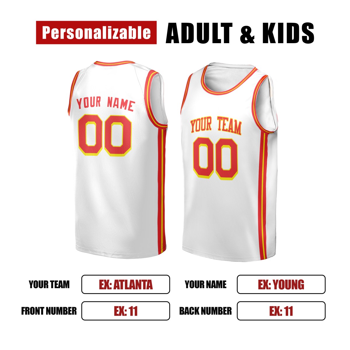 Personalized Atlanta Hawks Basketball Jersey - White Fast Break Association Style, Custom Name & Number-2