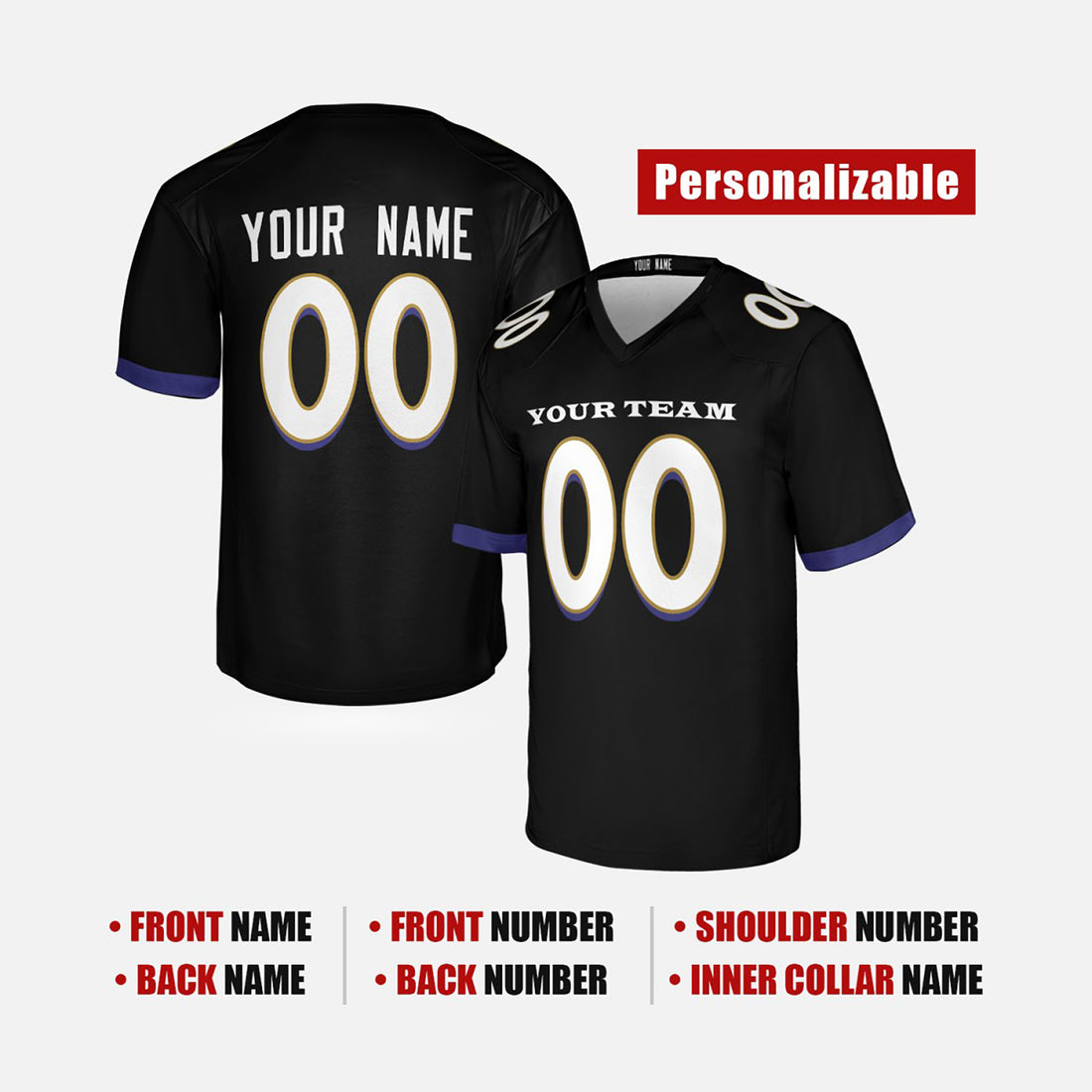 Personalized Baltimore Ravens Football Jersey - Black Fan Style, Custom Name & Number-1