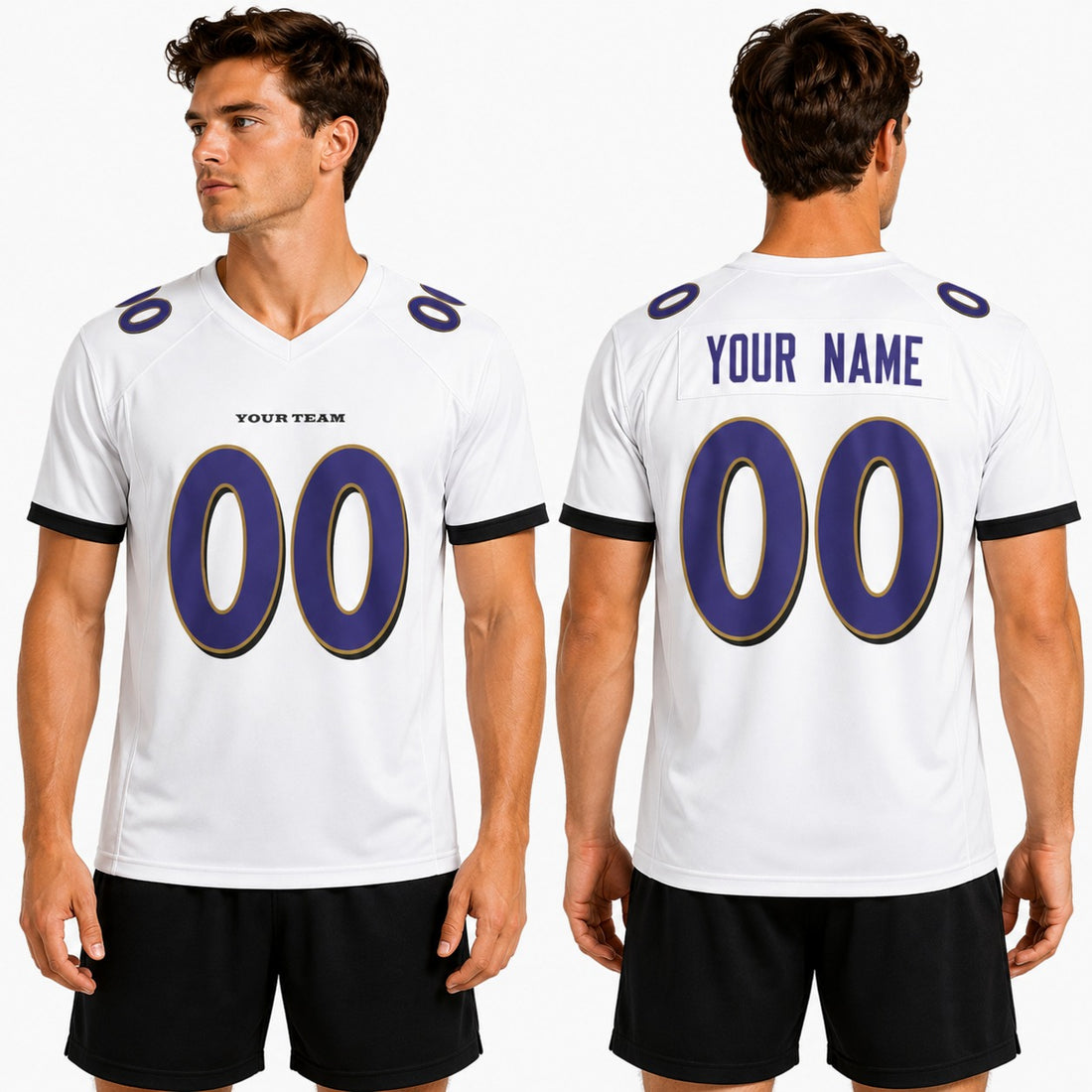 Personalized Baltimore Ravens Football Jersey – White Fuse Style, Custom Name & Number-1