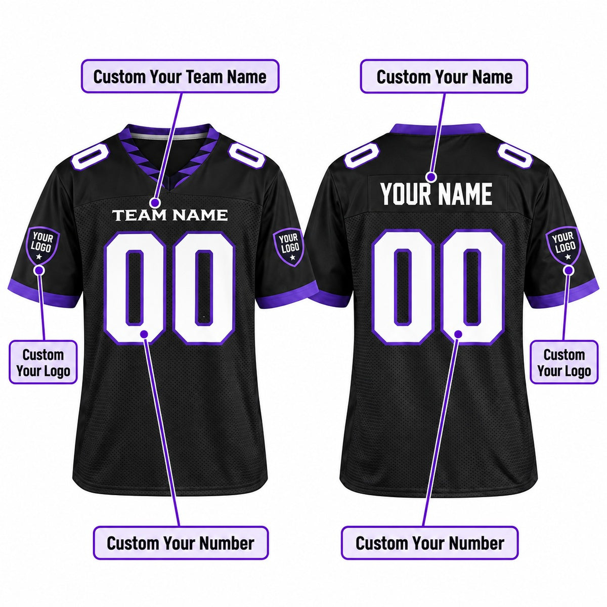 Personalized Baltimore Ravens Football Jersey – Black Alternate Style, Custom Name Patch, Team Name, Number & Logo-2