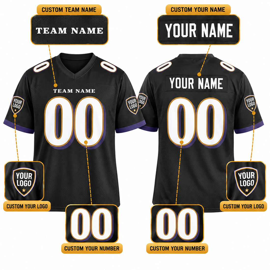Personalized Baltimore Ravens Football Jersey – Black Vapor F.U.S.E. Limited Style, Custom Name Patch, Team Name, Number & Logo-1