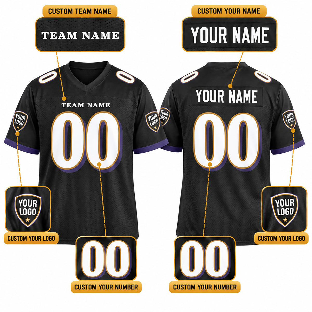 Personalized Baltimore Ravens Football Jersey – Black Vapor F.U.S.E. Limited Style, Custom Name Patch, Team Name, Number & Logo-2