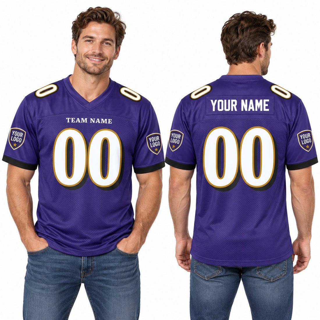 Personalized Baltimore Ravens Football Jersey – Purple Game Style, Custom Name Patch, Team Name, Number & Logo-1