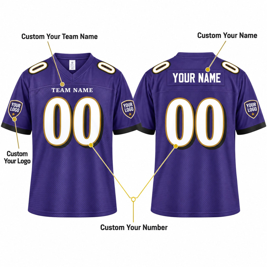 Personalized Baltimore Ravens Football Jersey – Purple Game Style, Custom Name Patch, Team Name, Number & Logo-1