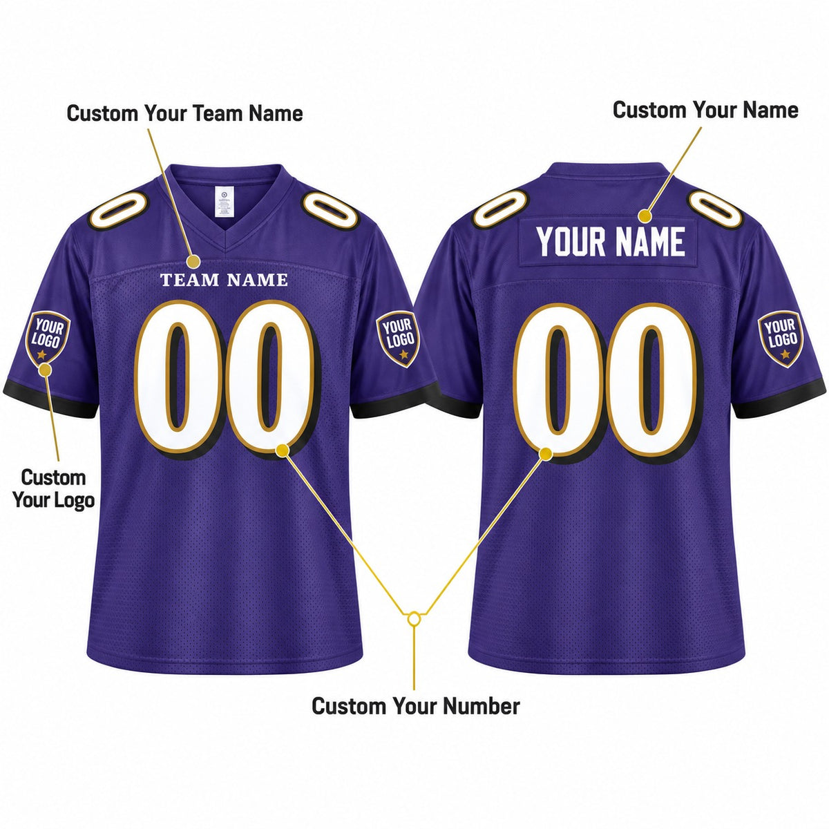 Personalized Baltimore Ravens Football Jersey – Purple Game Style, Custom Name Patch, Team Name, Number & Logo-2