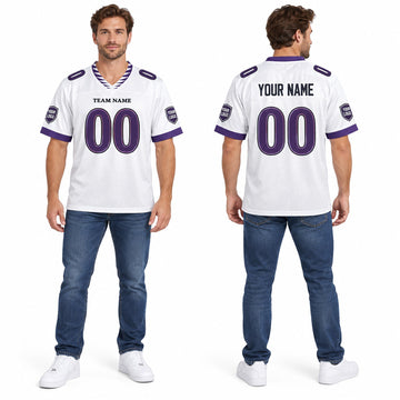 Personalized Baltimore Ravens Football Jersey – White Game Style, Custom Name Patch, Team Name, Number & Logo-1