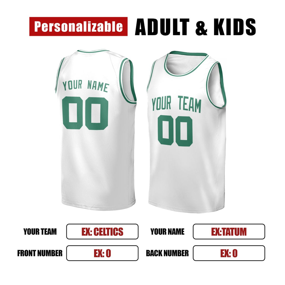 Personalized Boston Celtics Basketball Jersey - White Fast Break Association Style, Custom Name & Number-1