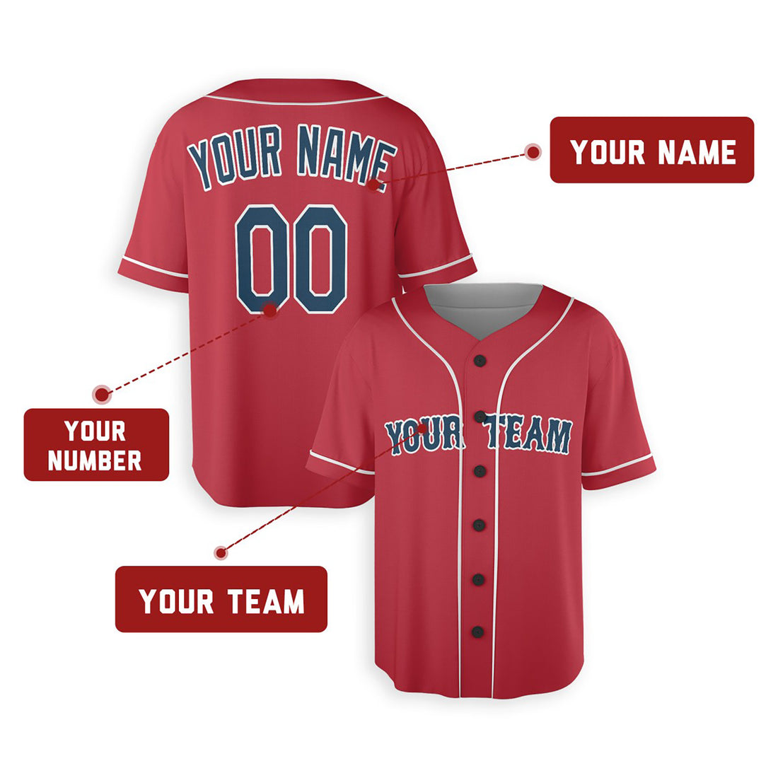 Personalized Boston Red Sox Baseball Jersey - Red Alternate Style, Custom Name & Number-1