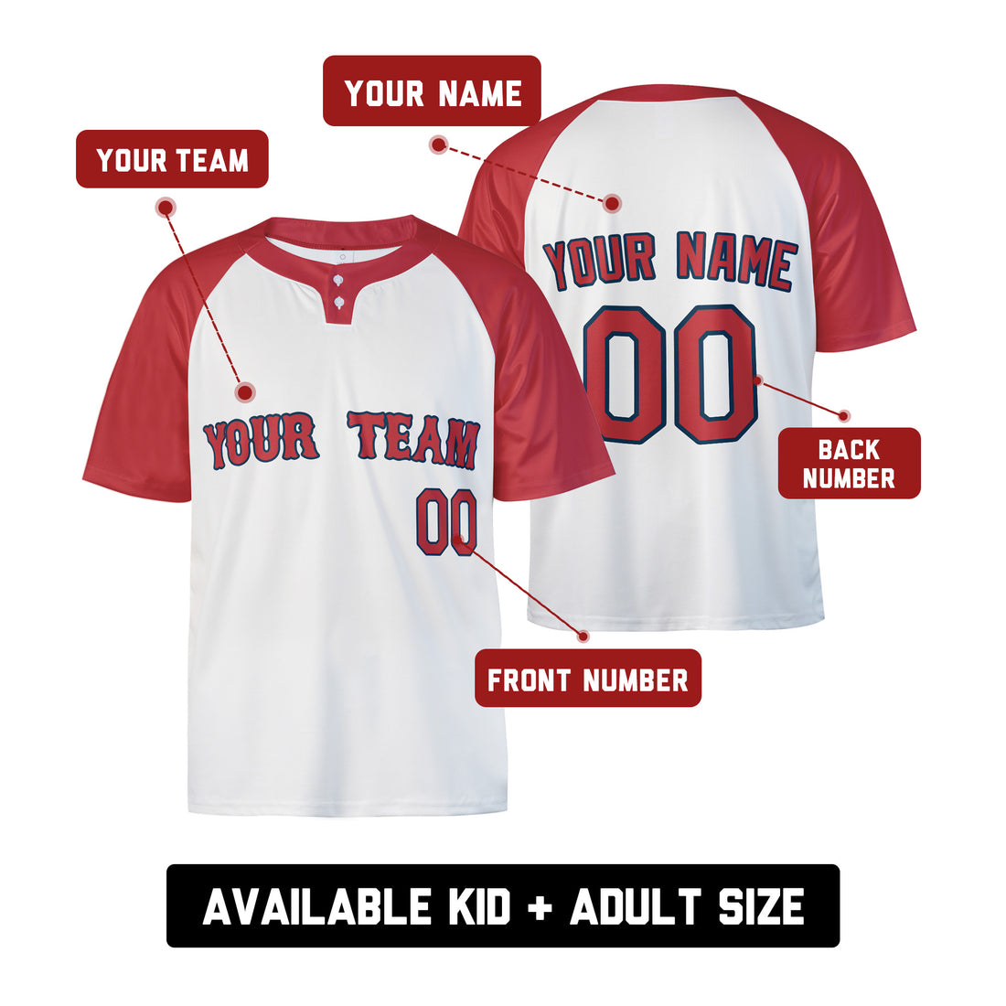 Personalized Boston Red Sox Two-Button Baseball Jersey - Alternate Style, Custom Name & Number-1