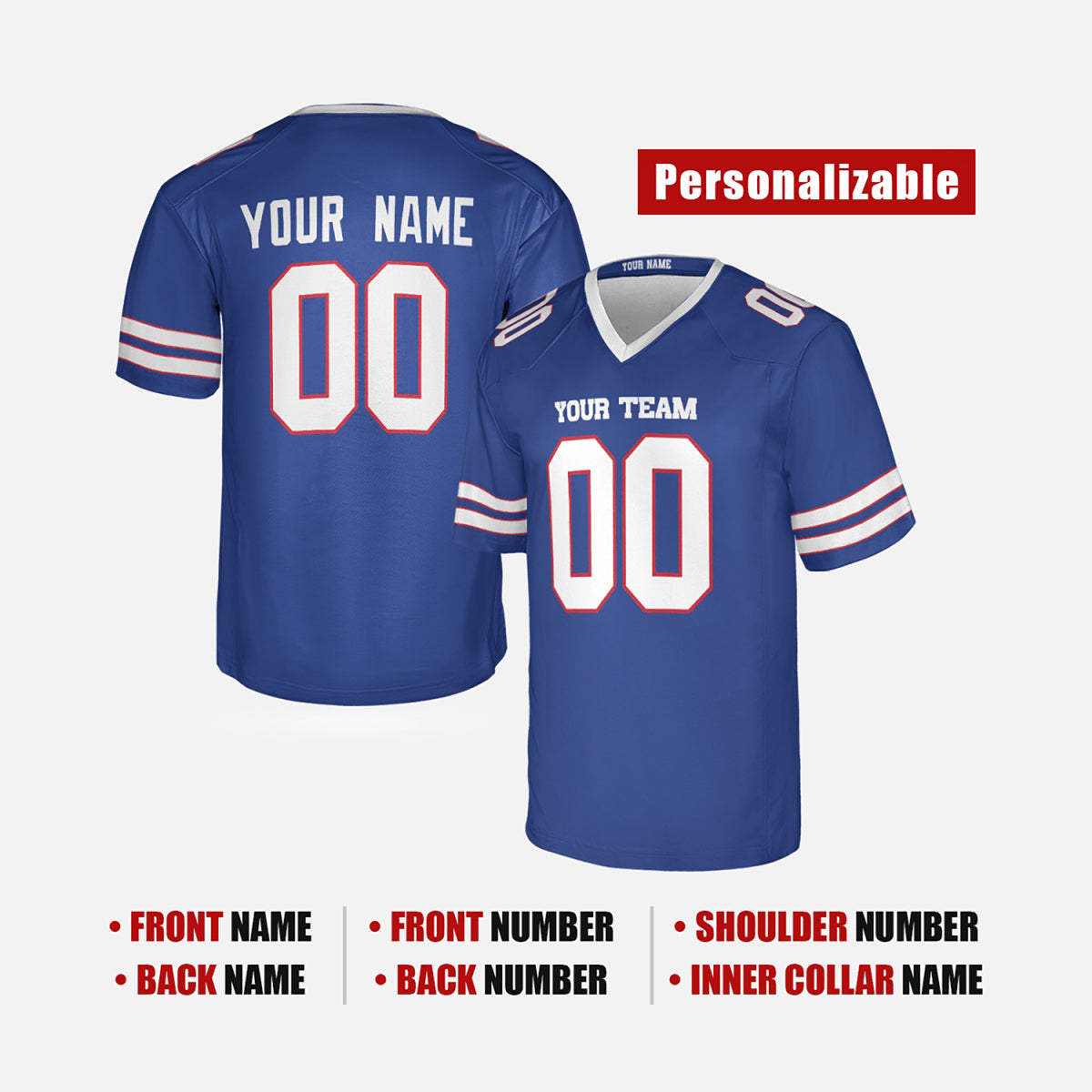 Personalized Buffalo Bills Football Jersey - Royal Fan Style, Custom Name & Number-2