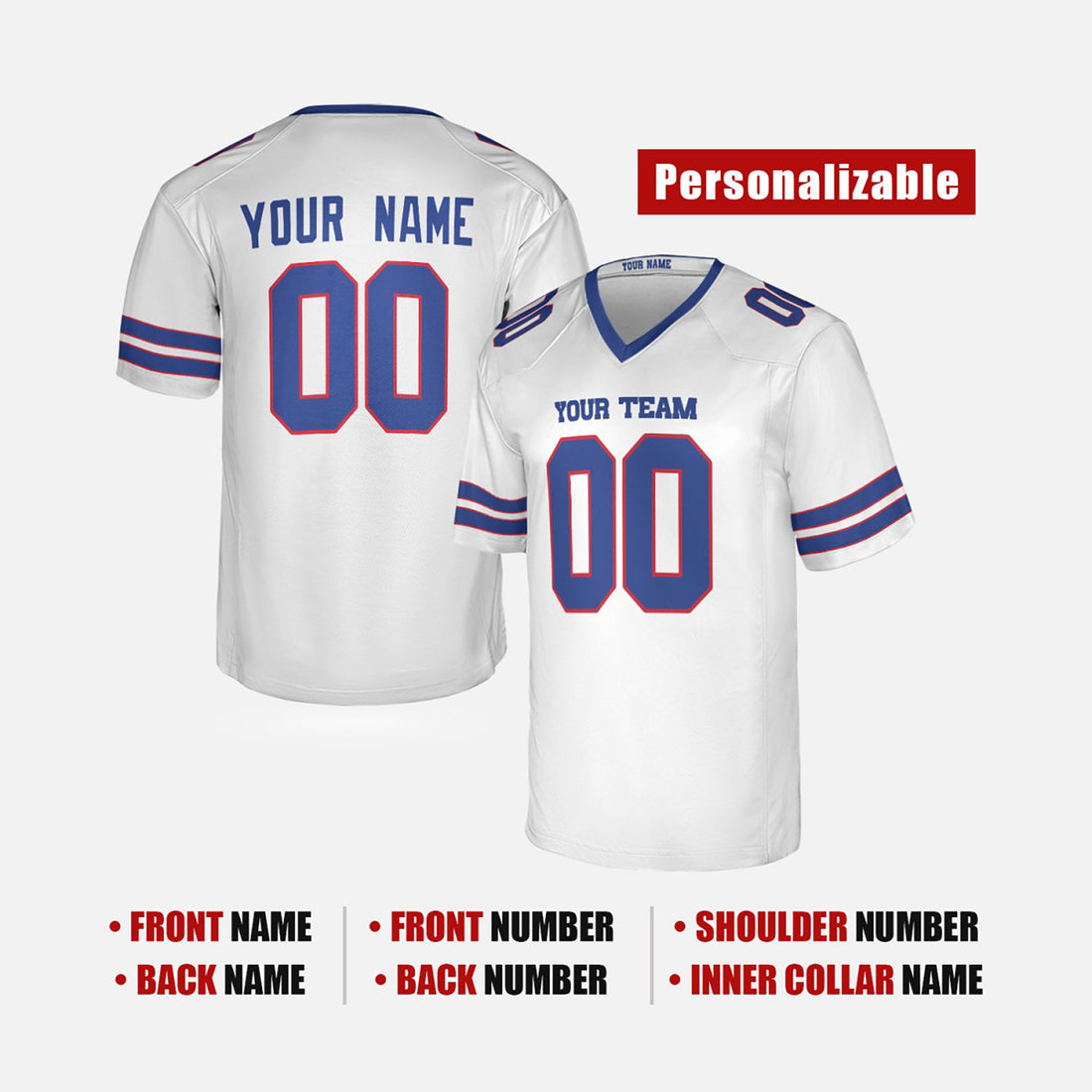 Personalized Buffalo Bills Football Jersey - White Fan Style, Custom Name & Number-1