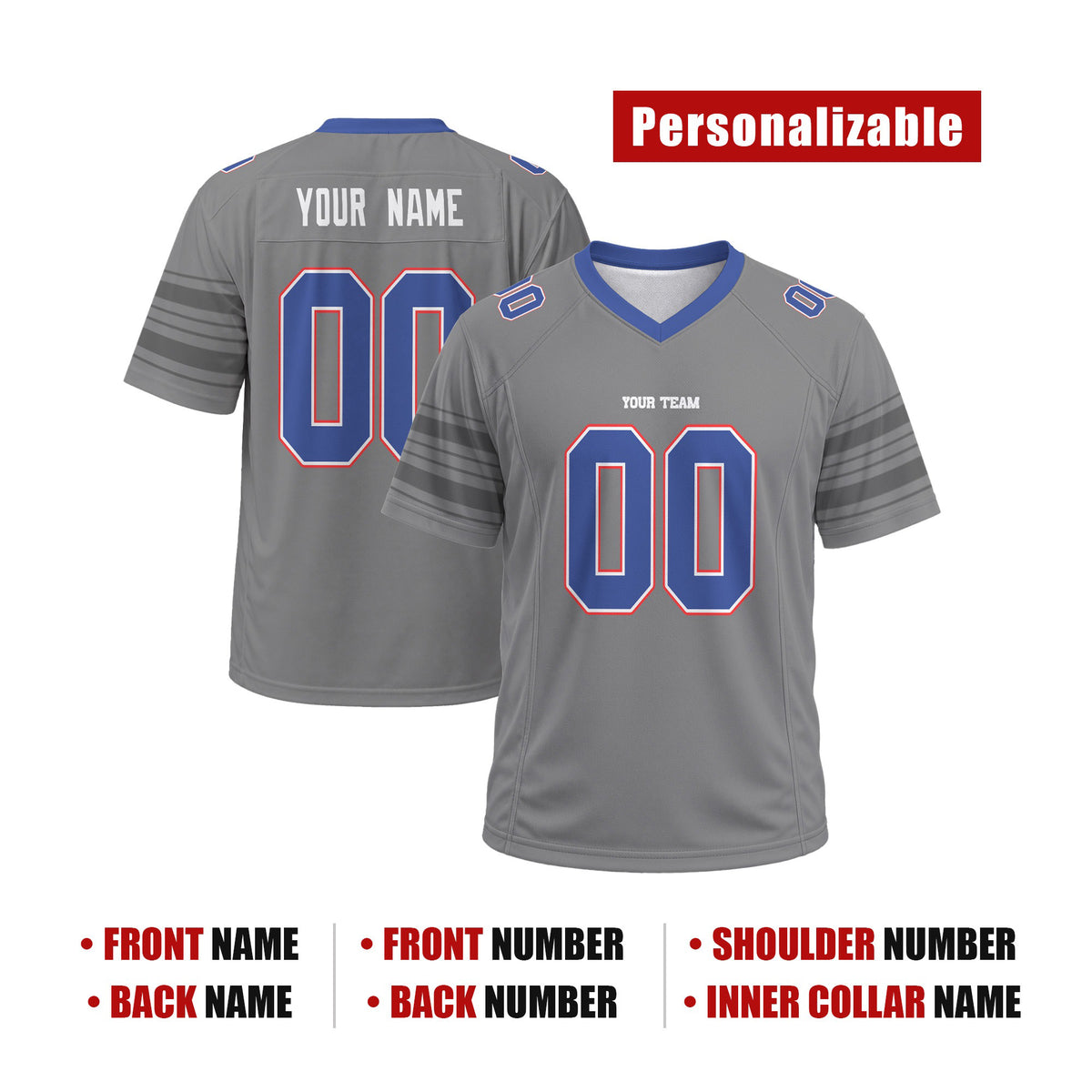 Personalized Buffalo Bills Football Jersey – Gray City Game Style, Custom Name & Number-2