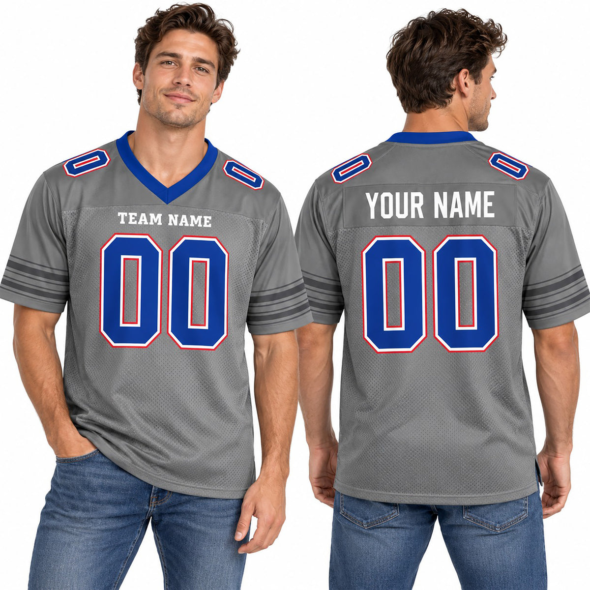 Personalized Buffalo Bills Football Jersey – Gray Nickel City Style, Custom Name Patch, Team Name, Number & Logo-1
