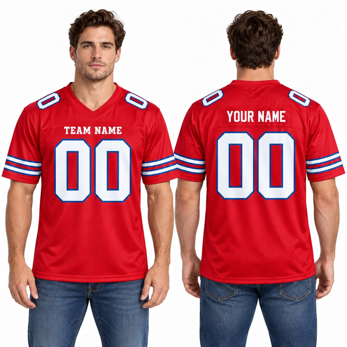 Personalized Buffalo Bills Football Jersey – Red Alternate Style, Custom Name Patch, Team Name, Number & Logo-1