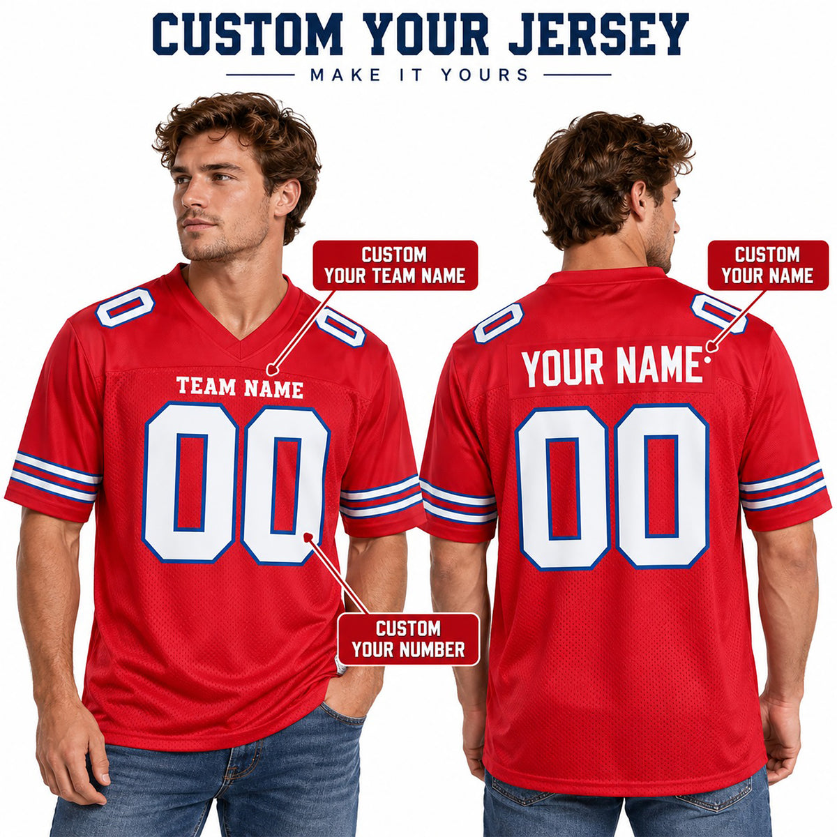 Personalized Buffalo Bills Football Jersey – Red Alternate Style, Custom Name Patch, Team Name, Number & Logo-2