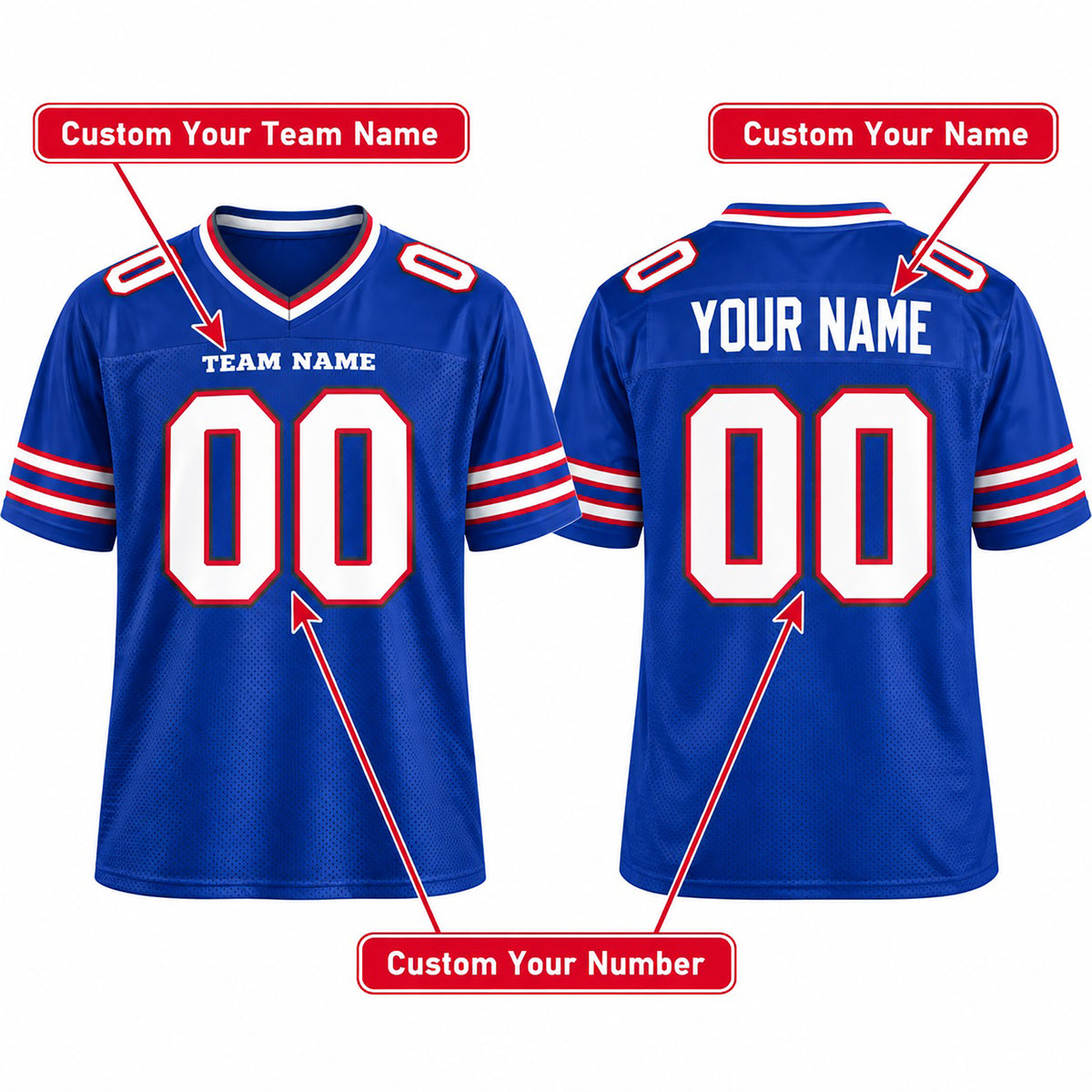 Personalized Buffalo Bills Football Jersey – Royal Game Style, Custom Name Patch, Team Name, Number & Logo-2