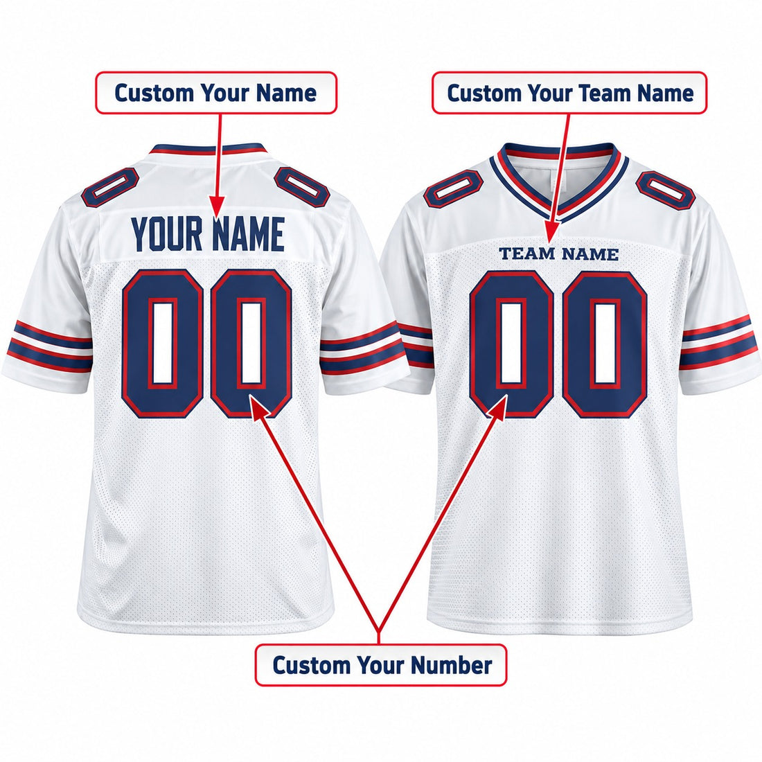 Personalized Buffalo Bills Football Jersey – White Game Style, Custom Name Patch, Team Name, Number & Logo-1