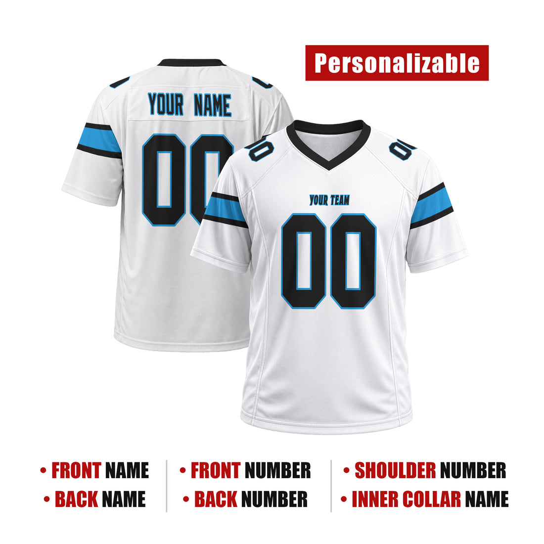 Personalized Carolina Panthers Football Jersey – White Fuse Game Day Style, Custom Name & Number-1