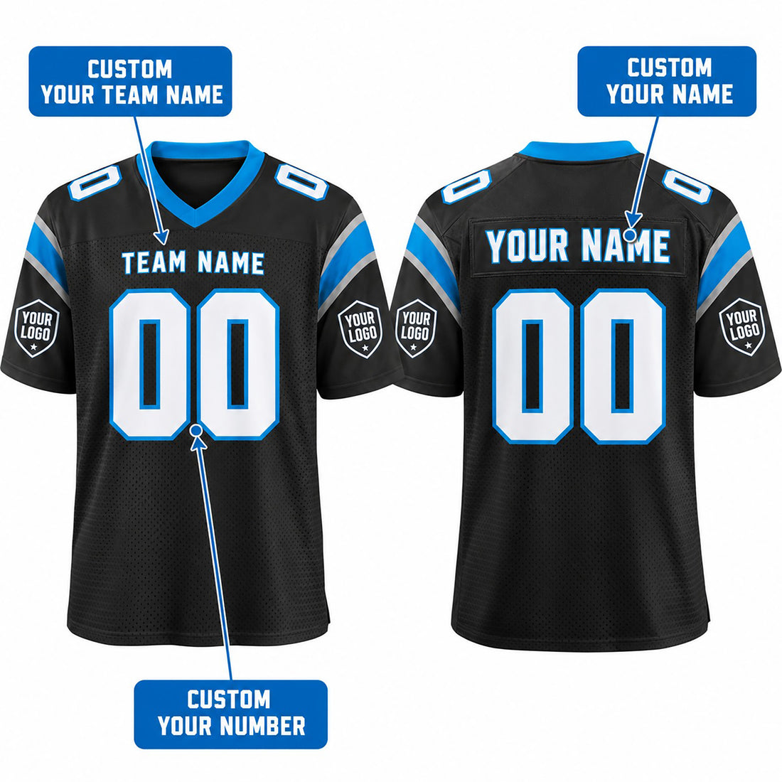 Personalized Carolina Panthers Football Jersey – Black Game Style, Custom Name Patch, Team Name, Number & Logo-1
