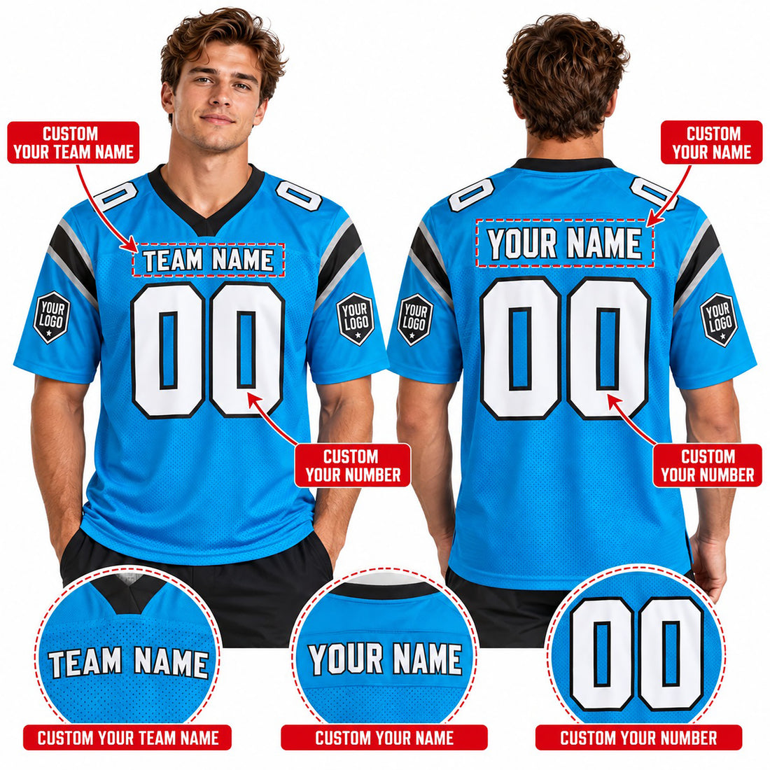 Personalized Carolina Panthers Football Jersey – Blue Alternate Style, Custom Name Patch, Team Name, Number & Logo-1