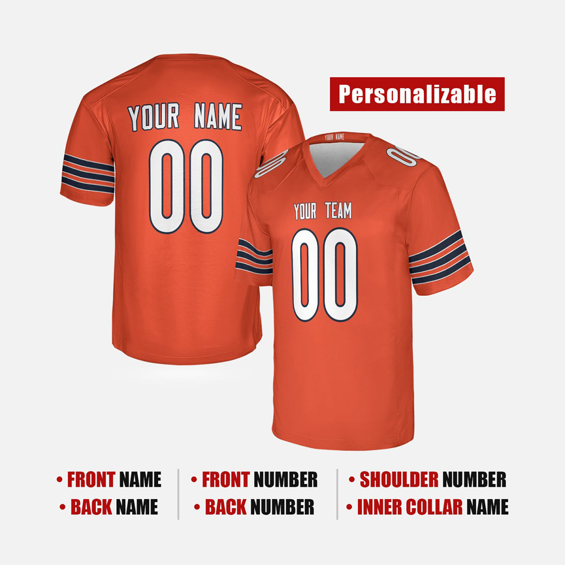 Personalized Chicago Bears Football Jersey - Orange Alternate Style, Custom Name & Number-1