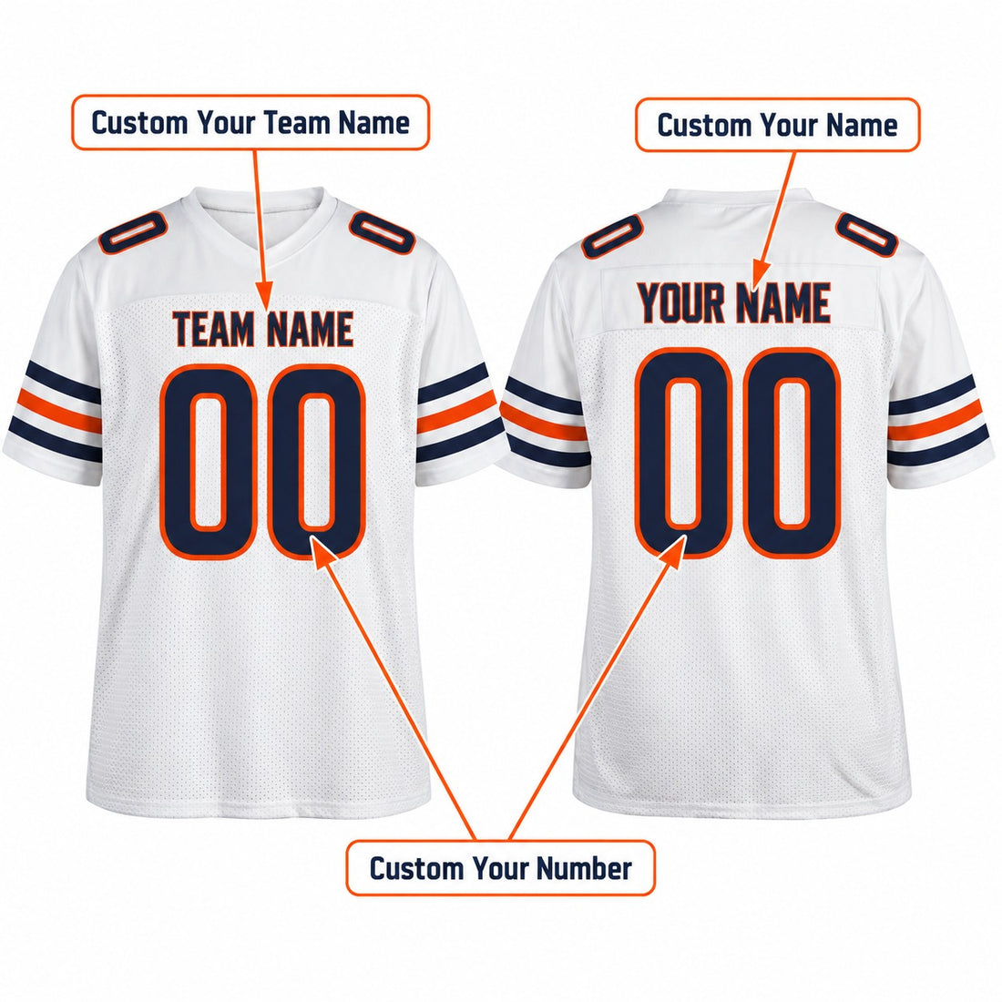 Personalized Chicago Bears Football Jersey - White Fan Style, Custom Name & Number-1