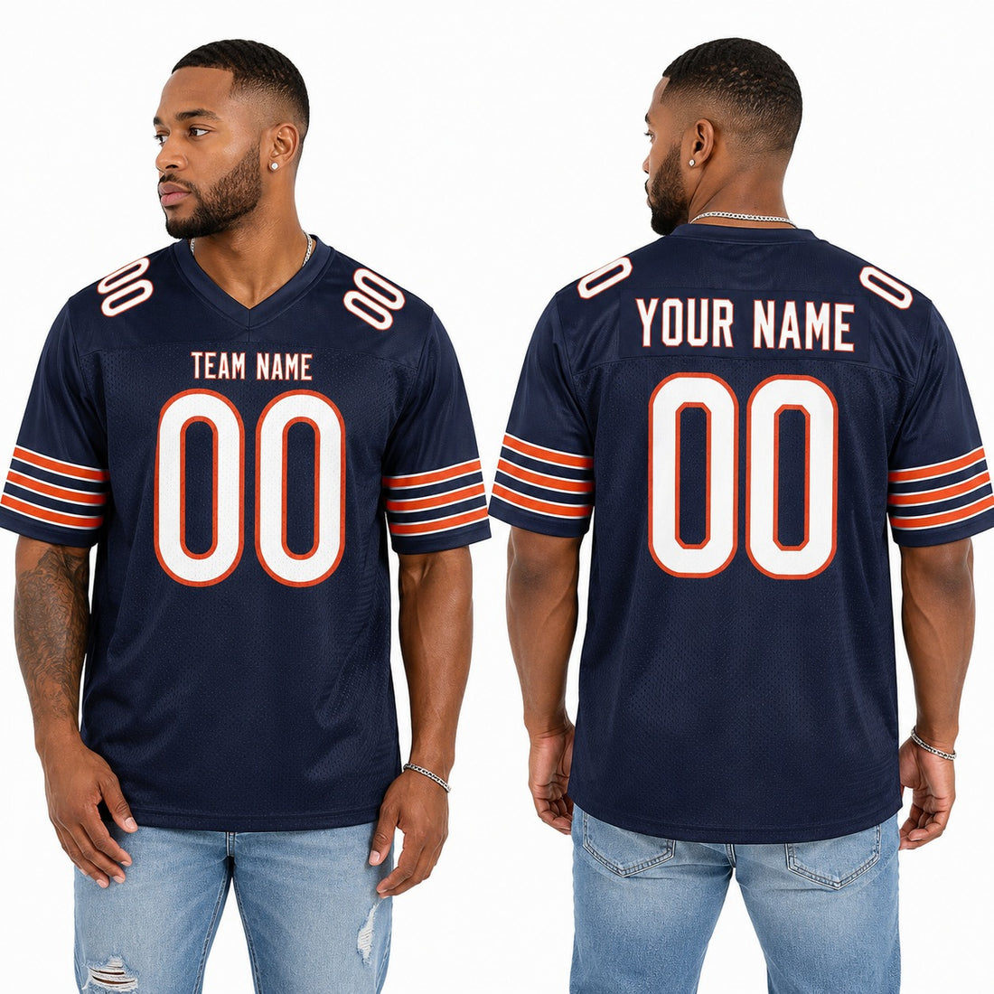 Personalized Chicago Bears Football Jersey – Navy Game Style, Custom Name Patch, Team Name, Number & Logo-1