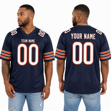 Personalized Chicago Bears Football Jersey – Navy Game Style, Custom Name Patch, Team Name, Number & Logo-1